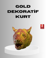 Gold Renk 3D Kurt Başı Duvar Dekoru