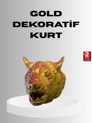 Gold Renk 3D Kurt Başı Duvar Dekoru