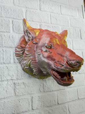 Dekoratif Altın Gold Kurt Duvar Heykeli Asılabilir Hediyelik 25x19 cm