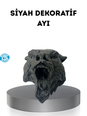 Ayı Tasarım Siyah 3D Duvar Heykeli