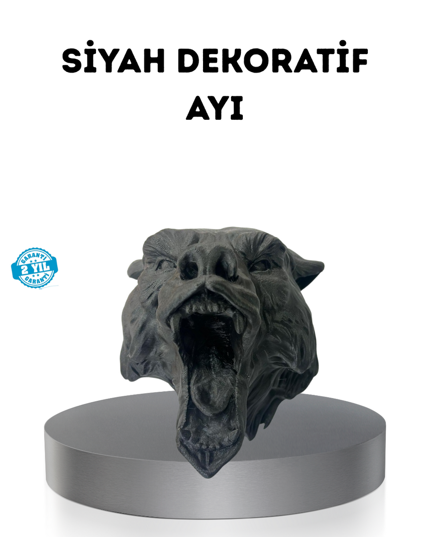 1242991_2-222.png Ayı Tasarım Siyah 3D Duvar Heykeli - Görsel 1