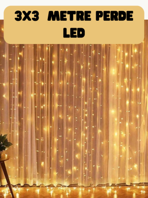 3x3 Metre Perde LED Işık Sıcak  Şelale Tasarım Dekoratif Aydınlatma