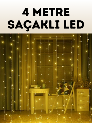 4 Metre Şelale Perde Led Işık Dış Mekan İç Mekan Uyumlu