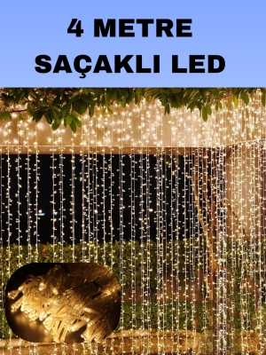 4 Metre Icicle Şelale Led Perde Işık Sarı Aydınlatma