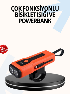 Powerbank Özellikli Bisiklet Işığı Dijital Göstergeli Led