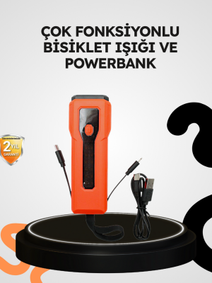 600 Lümen Bisiklet Ön Işık Powerbankli Çakar COB Led