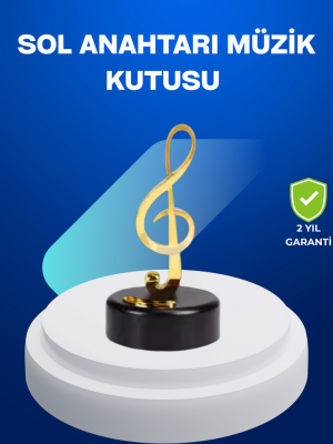 Sol Anahtarı Figürlü Dönen Müzik Kutusu Altın Renk Dekoratif
