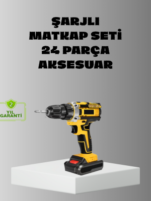 Şarjlı Darbeli Matkap Seti – 2 Bataryalı, 24W Güç, 24 Parça Aksesuar, LED Işıklı
