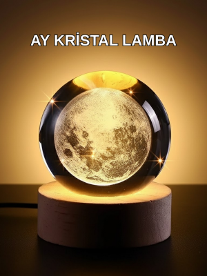 Ay Temalı Kristal Küre Gece Lambası LED Aydınlatmalı Premium Dekor