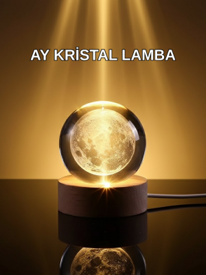 3D Lazer İşlemeli Ay Küresi Ahşap Standlı USB Bağlantılı Dekoratif Lamba