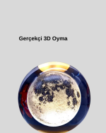 8 cm Ay Desenli Kristal Küre Sıcak LED Işıklı Ahşap Tabanlı Oda Lambası - Görsel 4