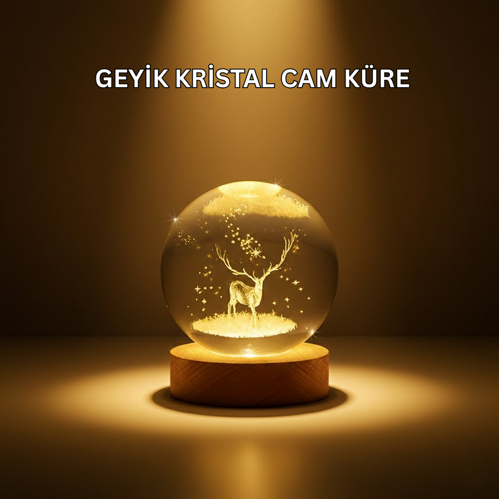 1246400_6-58.png USB Bağlantılı Geyik Temalı Kristal Küre Premium Masa Gece Lambası - Görsel 1
