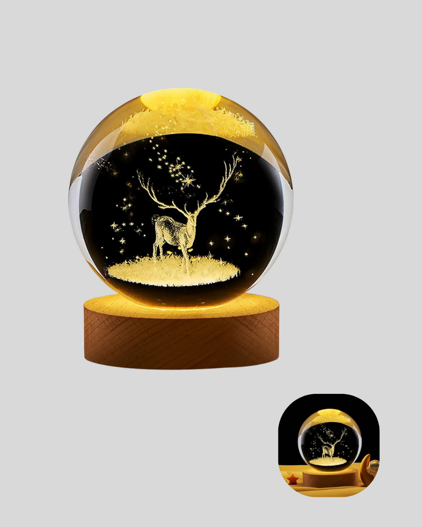 1246400_7-57.png USB Bağlantılı Geyik Temalı Kristal Küre Premium Masa Gece Lambası - Görsel 2