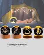 USB Bağlantılı Geyik Temalı Kristal Küre Premium Masa Gece Lambası - Görsel 4