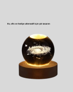 Samanyolu Desenli Kristal Küre Ahşap Standlı Gün Işığı LED Masa Lambası - Görsel 3