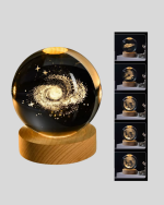 Samanyolu Desenli Kristal Küre Ahşap Standlı Gün Işığı LED Masa Lambası - Görsel 4