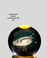 USB Bağlantılı Samanyolu Galaksi Küre Ahşap Standlı 3D Işıklı Dekor Lambası - Görsel 5