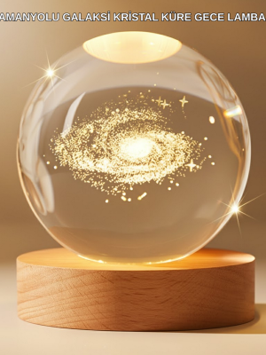 Gün Işığı LED’li 3D Kristal Galaksi Küre Ahşap Tabanlı Dekoratif Lamba
