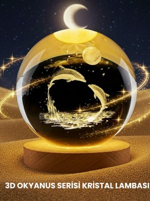 Yunus Temalı Kristal Küre USB Işıklı Ahşap Altlıklı Gece Lambası
