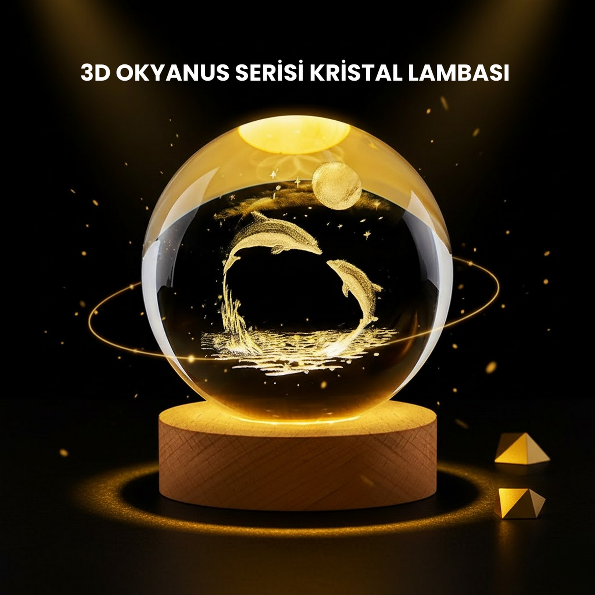 1246415_3-65.png LED Işıklı Yunus Küre Ahşap Standlı Modern Dekoratif Aksesuar - Görsel 1