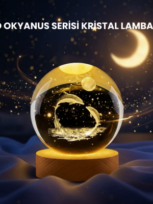 Yunus Figürlü LED Kristal Küre Ahşap Standlı Dekoratif Gece Lambası