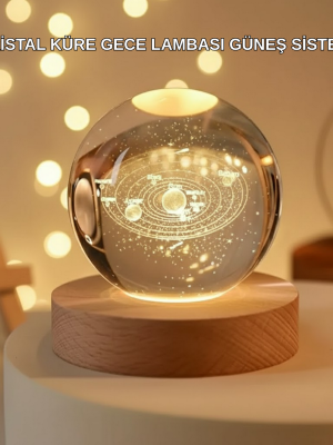 USB Bağlantılı Işıklı Kristal Küre Modern Ahşap Tabanlı Dekor
