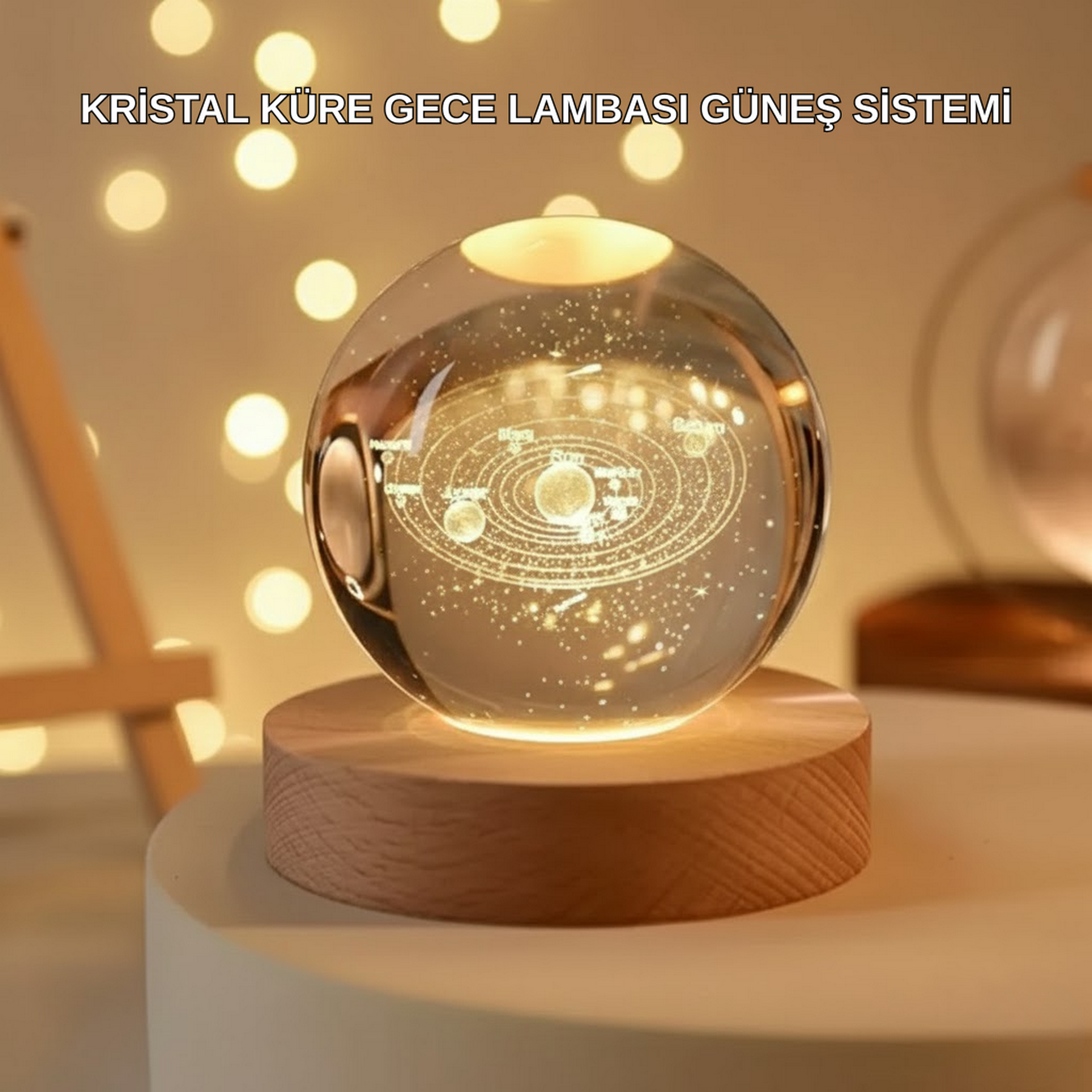 1246419_5-56.png USB Bağlantılı Işıklı Kristal Küre Modern Ahşap Tabanlı Dekor - Görsel 1
