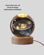 Ahşap Standlı LED Kristal Küre Lazer İşlemeli Dekoratif Obje - Görsel 3