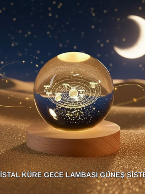 Dekoratif LED Kristal Küre Ahşap Altlıklı Şık Gece Lambası