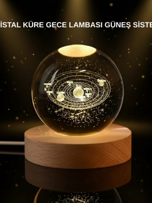 LED Işıklı Kristal Küre Ahşap Standlı Dekoratif Gezegen Model