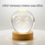 Yonca Figürlü Cam Küre USB Işıklı Ahşap Tabanlı Dekoratif Masa Lambası
