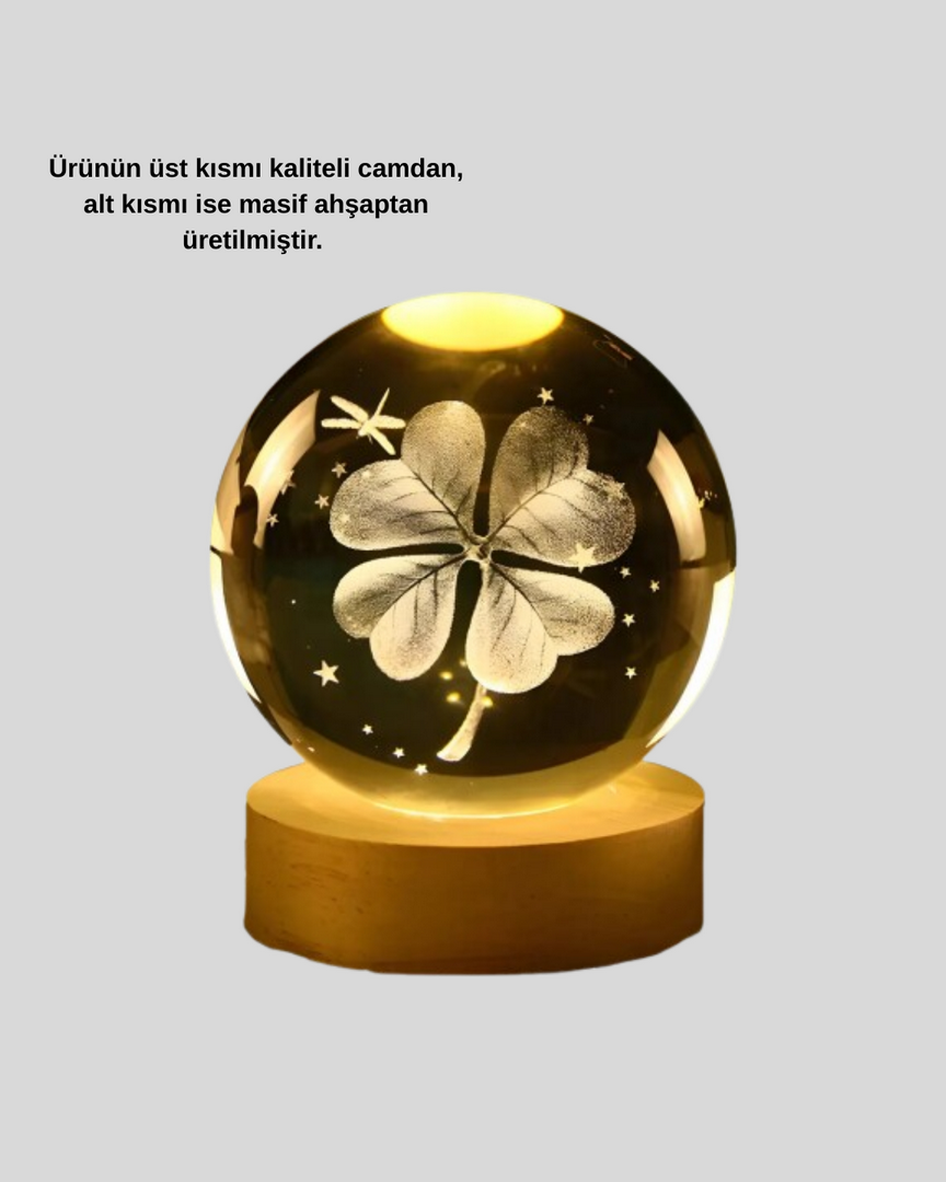 1246545_7-66.png USB Bağlantılı Yonca Bitkili Cam Küre Ahşap Altlıklı Dekoratif Lamba - Görsel 2