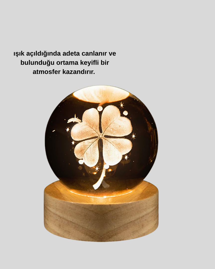 1246545_8-66.png USB Bağlantılı Yonca Bitkili Cam Küre Ahşap Altlıklı Dekoratif Lamba - Görsel 3