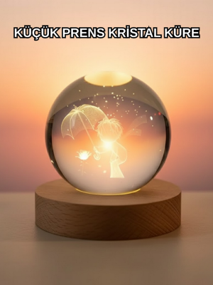 Masif Ahşap Standlı 3D Küçük Prens Kristal Top USB Gece Lambası Sıcak Işık
