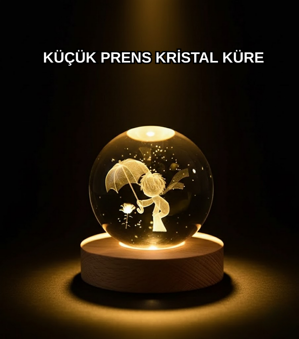 1246550_4-69.png 8 cm Küçük Prens 3D Kristal Küre USB Işıklı Ahşap Altlıklı Dekoratif Lamba - Görsel 1