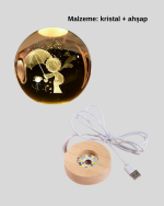 8 cm Küçük Prens 3D Kristal Küre USB Işıklı Ahşap Altlıklı Dekoratif Lamba - Görsel 2