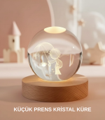 Küçük Prens Figürlü 3D Kristal Top Sıcak Işıklı USB Ahşap Tabanlı Dekor Lamba