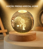 USB LED 3D Küçük Prens Kristal Küre Ahşap Standlı Gece Lambası