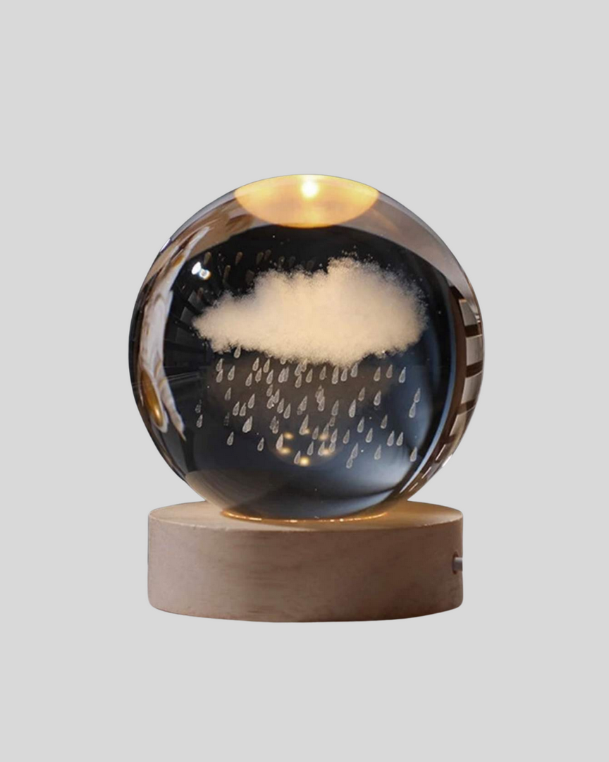 1246555_7-64.png 8 cm 3D Yağmur Bulutu Kristal Küre LED Gece Lambası Ahşap Standlı Tasarım Lamba - Görsel 2
