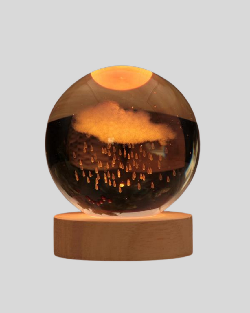 1246555_9-64.png 8 cm 3D Yağmur Bulutu Kristal Küre LED Gece Lambası Ahşap Standlı Tasarım Lamba - Görsel 4