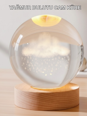 USB Bağlantılı 3D Kristal Yağmur Bulutu Lamba Ahşap Tabanlı Dekoratif Aydınlatma