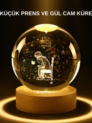 Küçük Prens Işıklı Küre Lamba Ahşap Taban Büyük Boy Hediyelik
