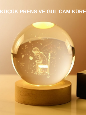USB’li Küçük Prens Işıklı Cam Küre Ahşap Altlıklı Dekoratif Lamba