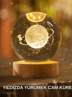 Ahşap Standlı Sarı Işıklı Dekoratif Küre Kız Figürü Tasarım