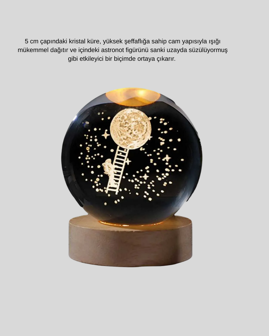 1246576_10-60.png Lazer İşlemeli 3D Astronot Kristal Küre LED Işıklı Uzay Temalı Gece Lambası - Görsel 4