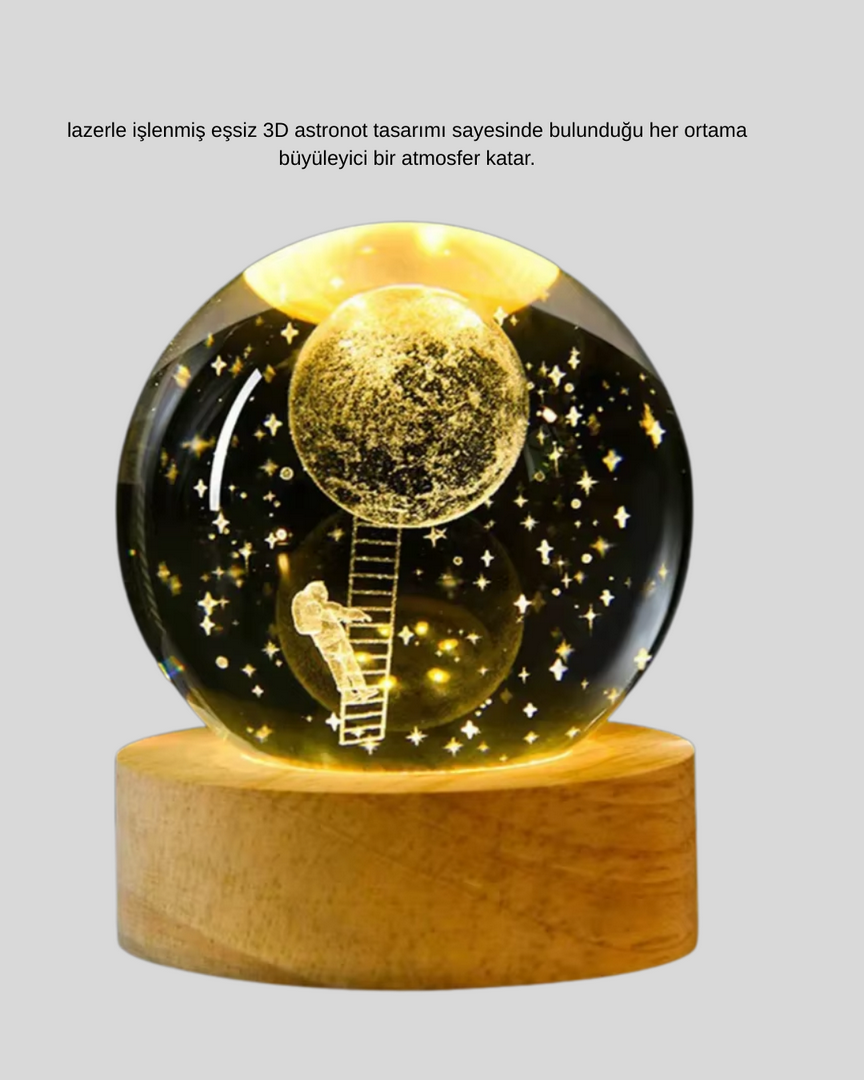 1246576_7-61.png Lazer İşlemeli 3D Astronot Kristal Küre LED Işıklı Uzay Temalı Gece Lambası - Görsel 5