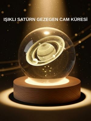 Dekoratif 3D Satürn Motifli Kristal Küre Işıklı Gece Lambası