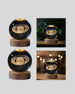 Satürn Gezegenli Kristal Küre LED Lamba USB’li Ahşap Standlı - Görsel 3