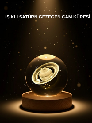 Ahşap Tabanlı 3D Satürn Kristal Küre Atmosfer Lambası