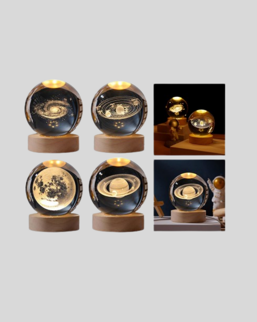 1246583_9-60.png Satürn Desenli Kristal Küre LED Gece Lambası Ahşap Standlı - Görsel 4